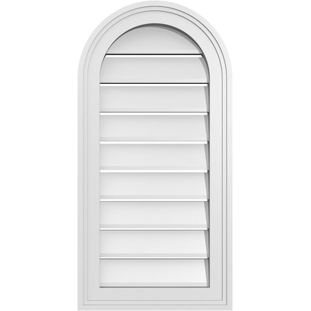 Ekena Millwork Round Top Surface Mount PVC Gable Vent: Functional, w/ 2"W x 1-1/2"P Brickmould Frame, 14"W x 28"H GVPRT14X2802SF